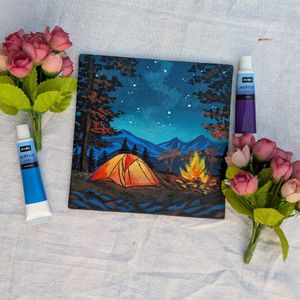 mini midnight Camping  Artwork painting