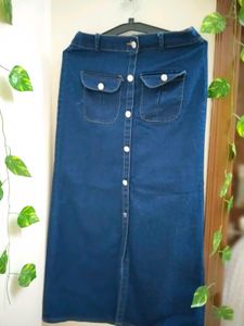 Denim Maxi Skirt with Button Front