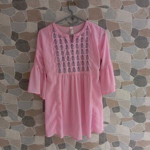 Pink Embroidered Tunic Top