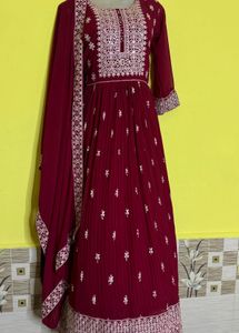 Elegant rani colour Embroidered Kurta Set