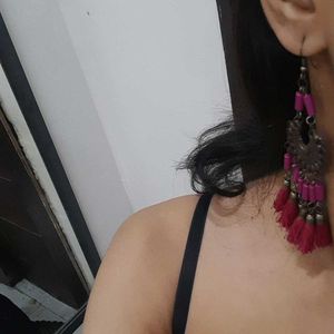 Boho Pink Tassel Earrings