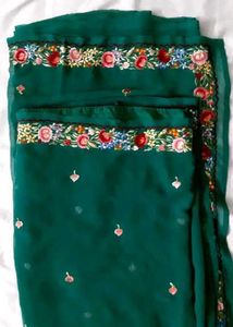 Beautiful Green Saree With Embroidery