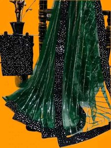 green party wear saree