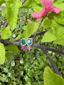 EMERALD GREEN WITH PINK AD STONE EARRINGS