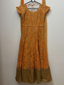 Orange &amp; Gold Embroidered Anarkali