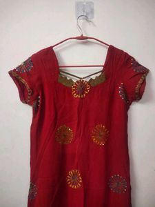 Red Embroidered Kurta