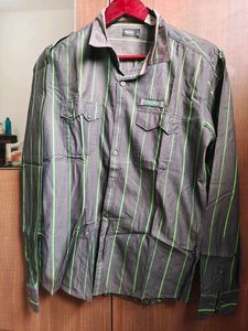 Men Casual Shirt - Green Striped