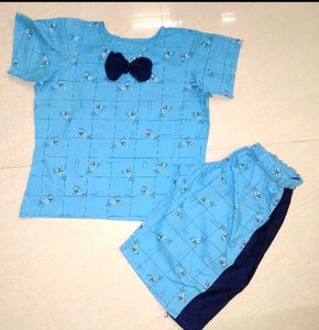 Blue Pajama Set with Bow