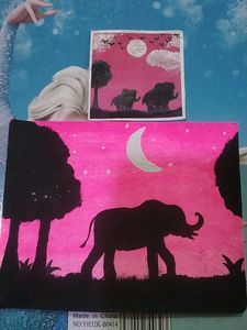 💜Elephant Pink Sunset Painting 4🎨