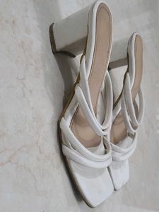 Everqupid branded White Heeled Mules