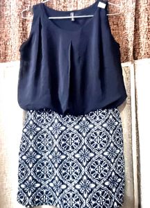 Navy &amp; White Print Dress