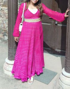 Elegant Pink Striped Ethnic Gown