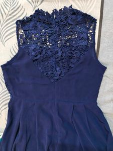 Navy Crochet Top Chiffon Long Maxi Dress