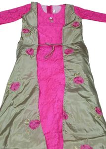 beutiful pink and golden jacket gown for women