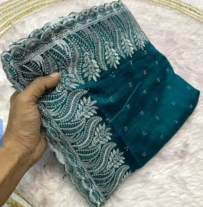 new Elegant Teal Saree with Embroidery 💕