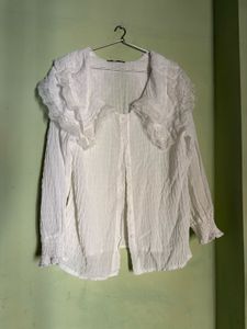 Korean White Ruffle Collar Top