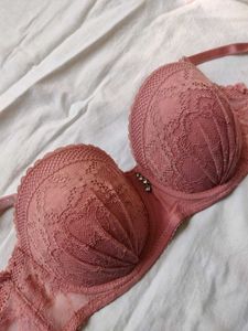 Baby Pink Padded Lace Bridal Bra For Women
