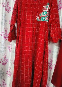 Cotton Kurti Plazo Red Colour