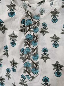 White Floral Print Kurta