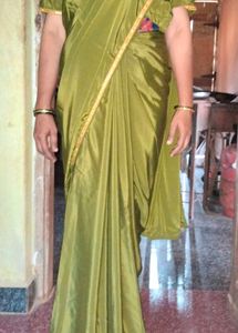 PLAIN CREPE SAREE WITH BLOUSE STITCHED