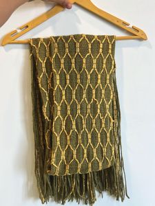 Green Woven Scarf with Fringe