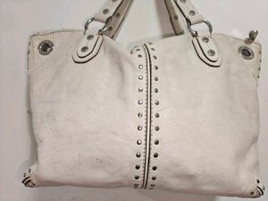 Michael Kors White Astor Leather Studded Bag