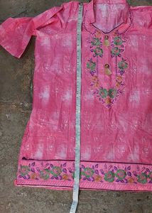 Pink Heavy Embroidery Short Kurta