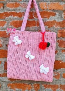 Handmade Crochet Pink Butterfly Tote