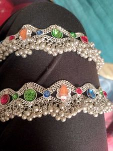 Silver Pleated Anklets
