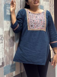 Embroidered Cotton Tunic Top/ Short Kurti