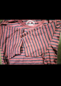 Jockey Striped Tshirt - Burgundy and Navy Blue