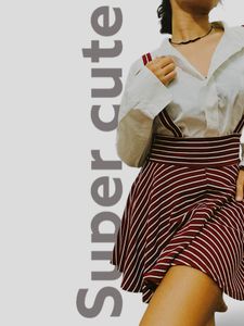 Cute Red Striped Suspender Skirt -