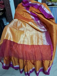 Gently Used Orange And Pink Silk Saree With Blouse