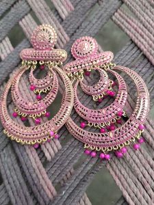Pink Beaded Statement Earrings