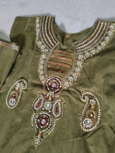 Olive Green Embellished Anarkali