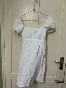 White Puff-Sleeve Cotton Dress