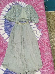 Gray Embellished Skirt & Top Set