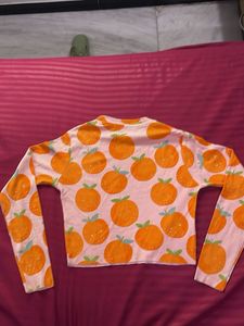 Orange Print Long Sleeve Top