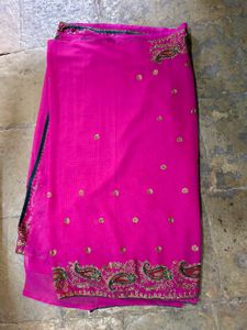 Rani Pink Embroidered Saree