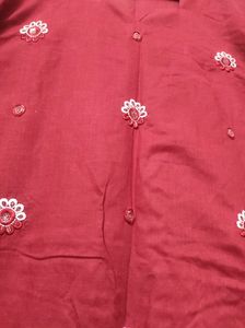 Maroon Embroidered Short Kurti