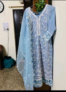 Blue Embroidery Designer Wedding Suit Set Kurti