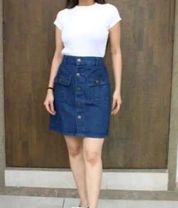 Denim Button-Front Skirt