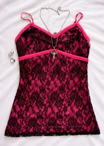 Pink & Black Lace Cami Top y2k