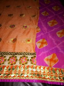 Pink Orange Embroidered Saree