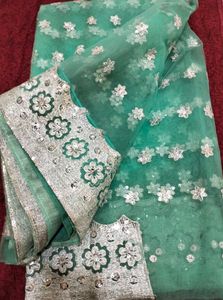 Teal Floral Embellished Dupatta