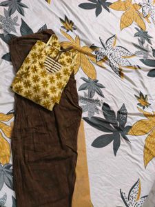 Brown Printed Cotton Suit Set