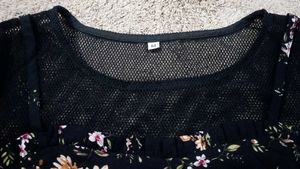 Floral Print Crop Top with Mesh Trim
