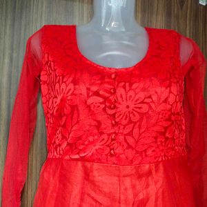Elegant Red Embroidered Dress