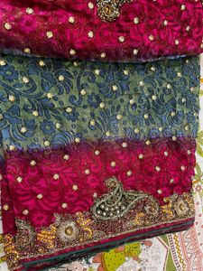 Welvet Finishing Haevy Jardosy Work Saree