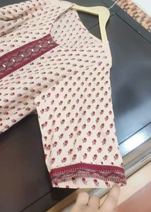 Nude Color Kurta Maroon Floral Print For 48 Bust
